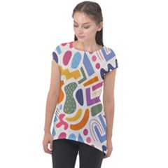 Abstract Pattern Background Cap Sleeve High Low Top