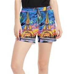 Eiffel Tower Starry Night Print Van Gogh Women s Runner Shorts by Maspions