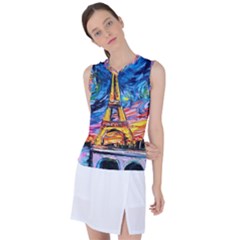 Eiffel Tower Starry Night Print Van Gogh Women s Sleeveless Sports Top