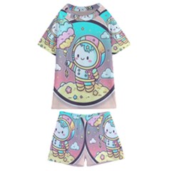 Boy Astronaut Cotton Candy Childhood Fantasy Tale Literature Planet Universe Kawaii Nature Cute Clou Kids  Swim T-shirt And Shorts Set by Maspions