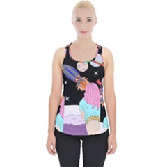 Girl Bed Space Planets Spaceship Rocket Astronaut Galaxy Universe Cosmos Woman Dream Imagination Bed Piece Up Tank Top by Maspions