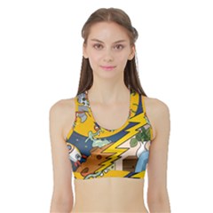 Astronaut Moon Monsters Spaceship Universe Space Cosmos Sports Bra With Border