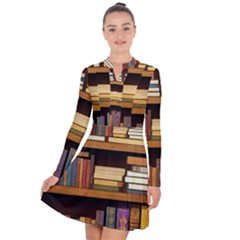 Book Nook Books Bookshelves Comfortable Cozy Literature Library Study Reading Room Fiction Entertain Long Sleeve Panel Dress