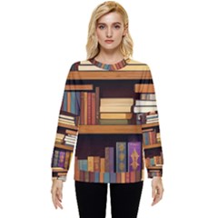 Book Nook Books Bookshelves Comfortable Cozy Literature Library Study Reading Room Fiction Entertain Hidden Pocket Sweatshirt by Maspions