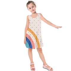 Abstract Geometric Bauhaus Polka Dots Retro Memphis Rainbow Kids  Sleeveless Dress