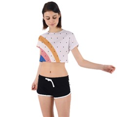 Abstract Geometric Bauhaus Polka Dots Retro Memphis Rainbow Tie Back Short Sleeve Crop T-shirt