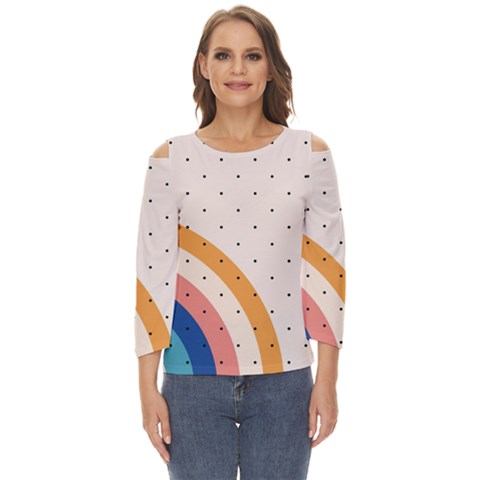 Abstract Geometric Bauhaus Polka Dots Retro Memphis Rainbow Cut Out Wide Sleeve Top by Maspions