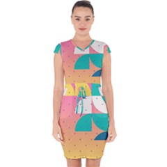 Abstract Geometric Bauhaus Polka Dots Retro Memphis Art Capsleeve Drawstring Dress 