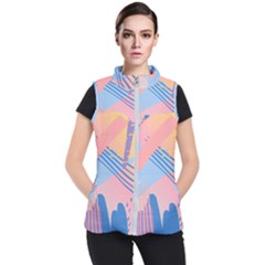 Abstract Lines Dots Pattern Purple Pink Blue Women s Puffer Vest by Maspions