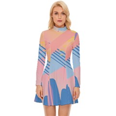 Abstract Lines Dots Pattern Purple Pink Blue Long Sleeve Velour Longline Dress