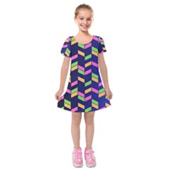 Background Pattern Geometric Pink Yellow Green Kids  Short Sleeve Velvet Dress