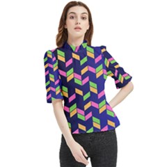 Background Pattern Geometric Pink Yellow Green Frill Neck Blouse