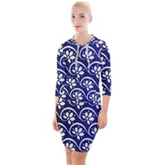 Pattern Floral Flowers Leaves Botanical Quarter Sleeve Hood Bodycon Dress