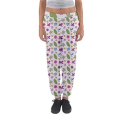 Pattern Flowers Leaves Green Purple Pink Women s Jogger Sweatpants