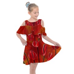 Flowers Red Kids  Shoulder Cutout Chiffon Dress by Askadina