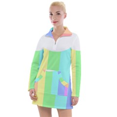 Rainbow Cloud Background Pastel Template Multi Coloured Abstract Women s Long Sleeve Casual Dress