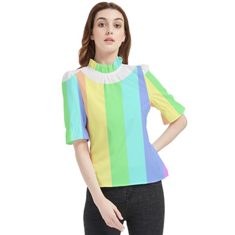 Rainbow Cloud Background Pastel Template Multi Coloured Abstract Frill Neck Blouse by Maspions