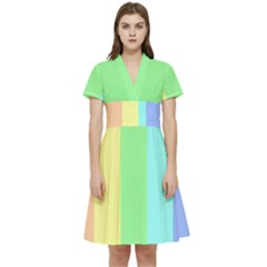 Rainbow Cloud Background Pastel Template Multi Coloured Abstract Short Sleeve Waist Detail Dress