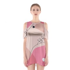 Pink Pattern Line Art Texture Minimalist Design Shoulder Cutout One Piece Dress