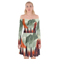 Mountain Travel Canyon Nature Tree Wood Off Shoulder Skater Dress by Maspions