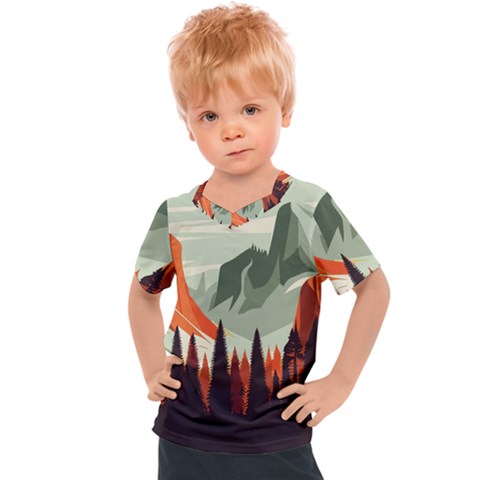 Mountain Travel Canyon Nature Tree Wood Kids  Sports T-shirt by Maspions