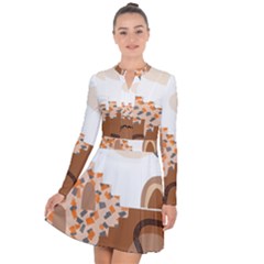 Bohemian Digital Minimalist Boho Style Geometric Abstract Art Long Sleeve Panel Dress