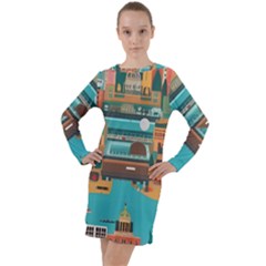 City Painting Town Urban Artwork Long Sleeve Hoodie Dress