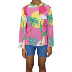 Ocean Watermelon Vibes Summer Surfing Sea Fruits Organic Fresh Beach Nature Kids  Long Sleeve Swimwear