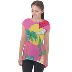 Ocean Watermelon Vibes Summer Surfing Sea Fruits Organic Fresh Beach Nature Cap Sleeve High Low Top