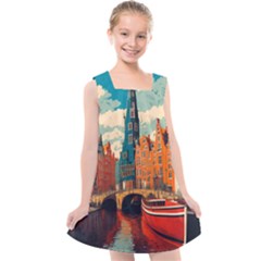 London England Bridge Europe Buildings Architecture Vintage Retro Town City Kids  Cross Back Dress