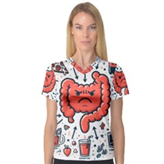 Health Gut Health Intestines Colon Body Liver Human Lung Junk Food Pizza V-neck Sport Mesh T-shirt