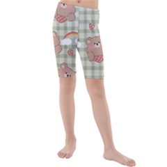 Bear Cartoon Pattern Strawberry Rainbow Nature Animal Cute Design Kids  Mid Length Swim Shorts