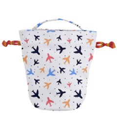 Airplane Pattern Plane Aircraft Fabric Style Simple Seamless Drawstring Bucket Bag