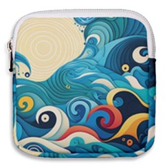 Waves Ocean Sea Abstract Whimsical Abstract Art Pattern Abstract Pattern Water Nature Moon Full Moon Mini Square Pouch by Bedest