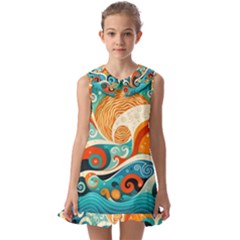 Waves Ocean Sea Abstract Whimsical Abstract Art Pattern Abstract Pattern Nature Water Seascape Kids  Pilgrim Collar Ruffle Hem Dress by Bedest