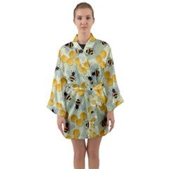 Bees Pattern Honey Bee Bug Honeycomb Honey Beehive Long Sleeve Satin Kimono