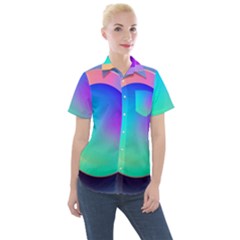 Circle Colorful Rainbow Spectrum Button Gradient Women s Short Sleeve Pocket Shirt