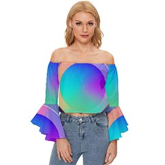 Circle Colorful Rainbow Spectrum Button Gradient Off Shoulder Flutter Bell Sleeve Top