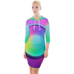 Circle Colorful Rainbow Spectrum Button Gradient Psychedelic Art Quarter Sleeve Hood Bodycon Dress