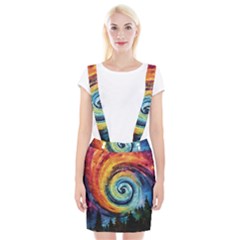 Cosmic Rainbow Quilt Artistic Swirl Spiral Forest Silhouette Fantasy Braces Suspender Skirt by Maspions