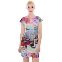 Digital Computer Technology Office Information Modern Media Web Connection Art Creatively Colorful C Cap Sleeve Bodycon Dress by Maspions