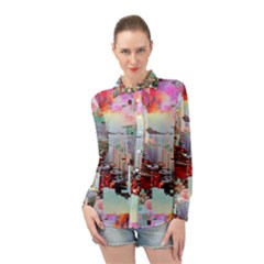 Digital Computer Technology Office Information Modern Media Web Connection Art Creatively Colorful C Long Sleeve Chiffon Shirt