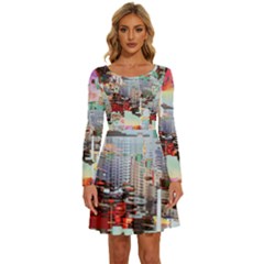 Digital Computer Technology Office Information Modern Media Web Connection Art Creatively Colorful C Long Sleeve Wide Neck Velvet Dress by Maspions