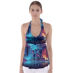 Digital Art Artwork Illustration Vector Buiding City Tie Back Tankini Top by Maspions