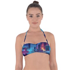 Digital Art Artwork Illustration Vector Buiding City Tie Back Bikini Top by Maspions