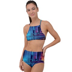 Digital Art Artwork Illustration Vector Buiding City Halter Tankini Set by Maspions