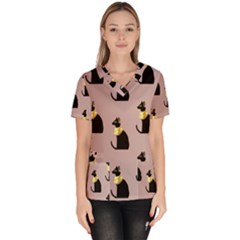 Cat Egyptian Ancient Statue Egypt Culture Animals Women s V-neck Scrub Top