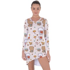 Bear Cartoon Background Pattern Seamless Animal Asymmetric Cut-out Shift Dress