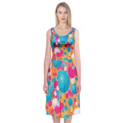 Circles Art Seamless Repeat Bright Colors Colorful Midi Sleeveless Dress