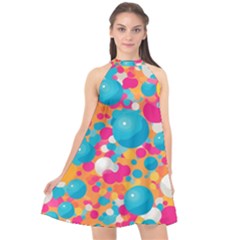 Circles Art Seamless Repeat Bright Colors Colorful Halter Neckline Chiffon Dress 